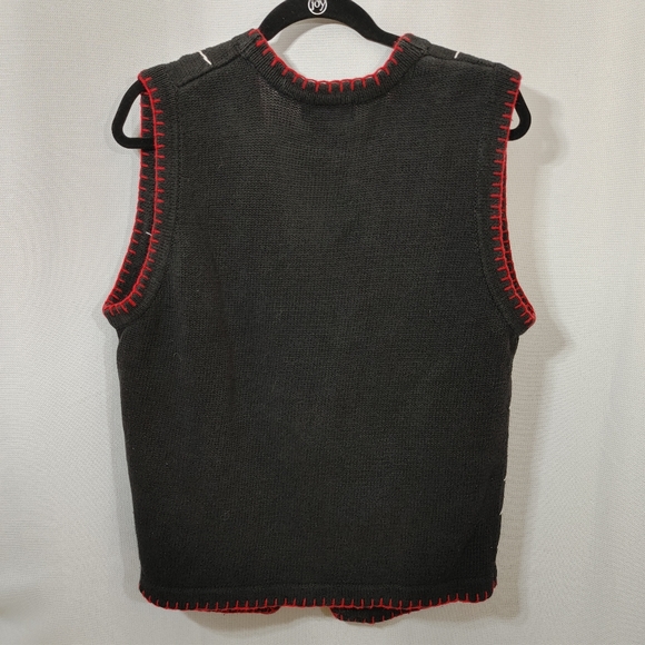 Christmas Sweater Vest B P Design Snowmen Black Knit Button Front Size L - Picture 5 of 7